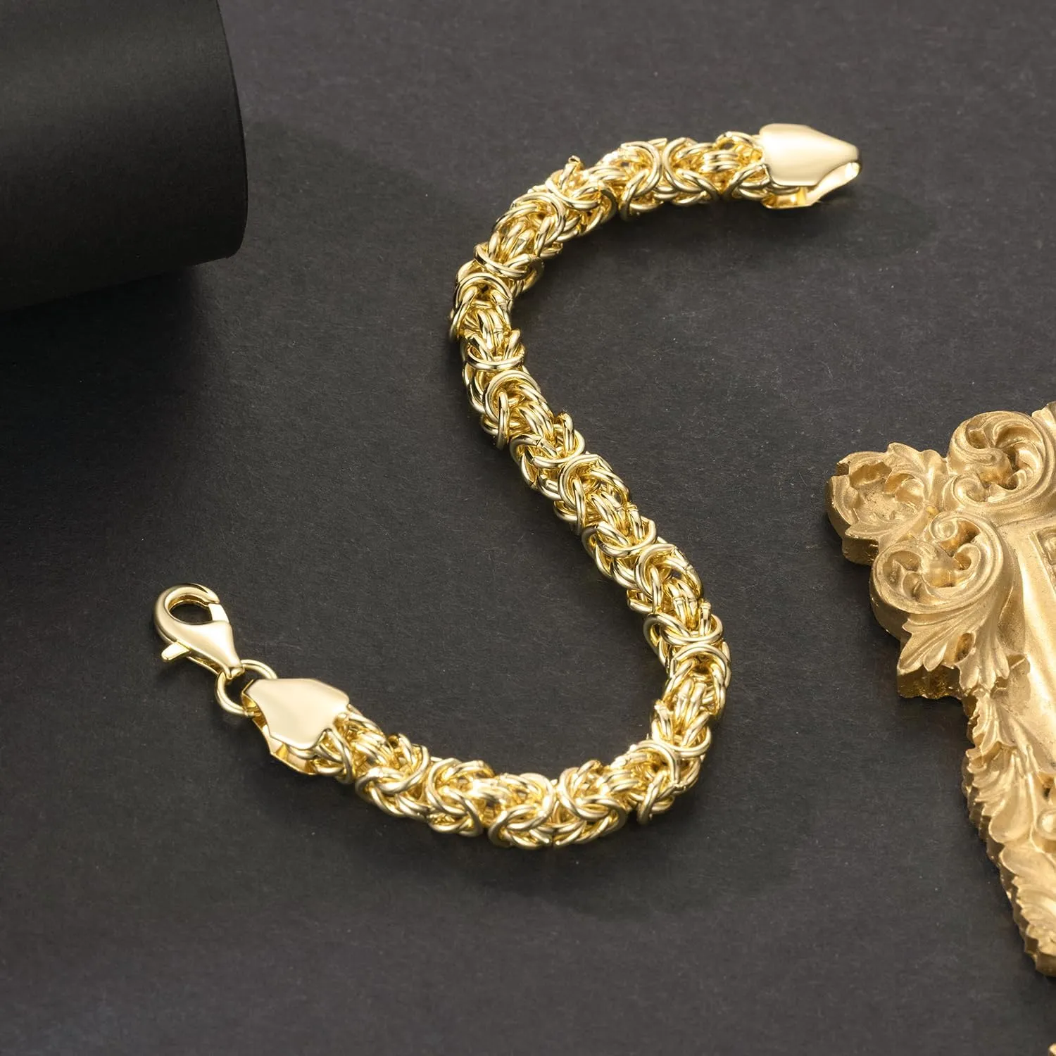FEGER 14K Gold Byzantine Link Chain Bracelet for Women and Men Stackable Gold Bracelets Gift (6.5''-8.5'')