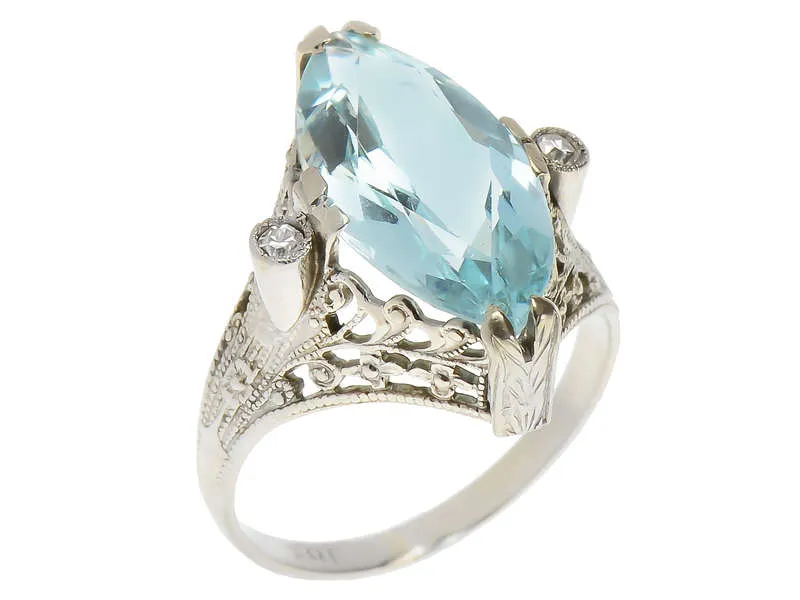 Feminine Marquise Aquamarine Diamond Ring