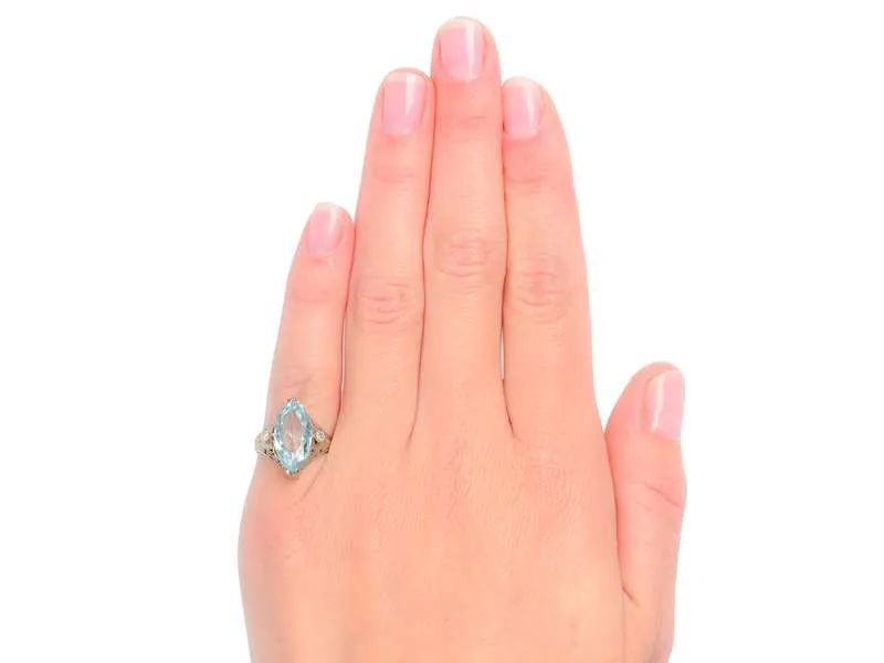 Feminine Marquise Aquamarine Diamond Ring