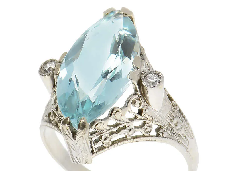 Feminine Marquise Aquamarine Diamond Ring
