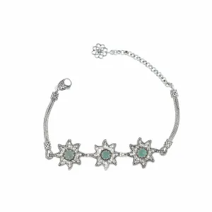 Filigree Art Aqua Chalcedony Gemstone Star Figured Women Silver Link Bracelet