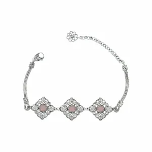 Filigree Art Pink Chalcedony Gemstone Women Adjustable Silver Link Bracelet