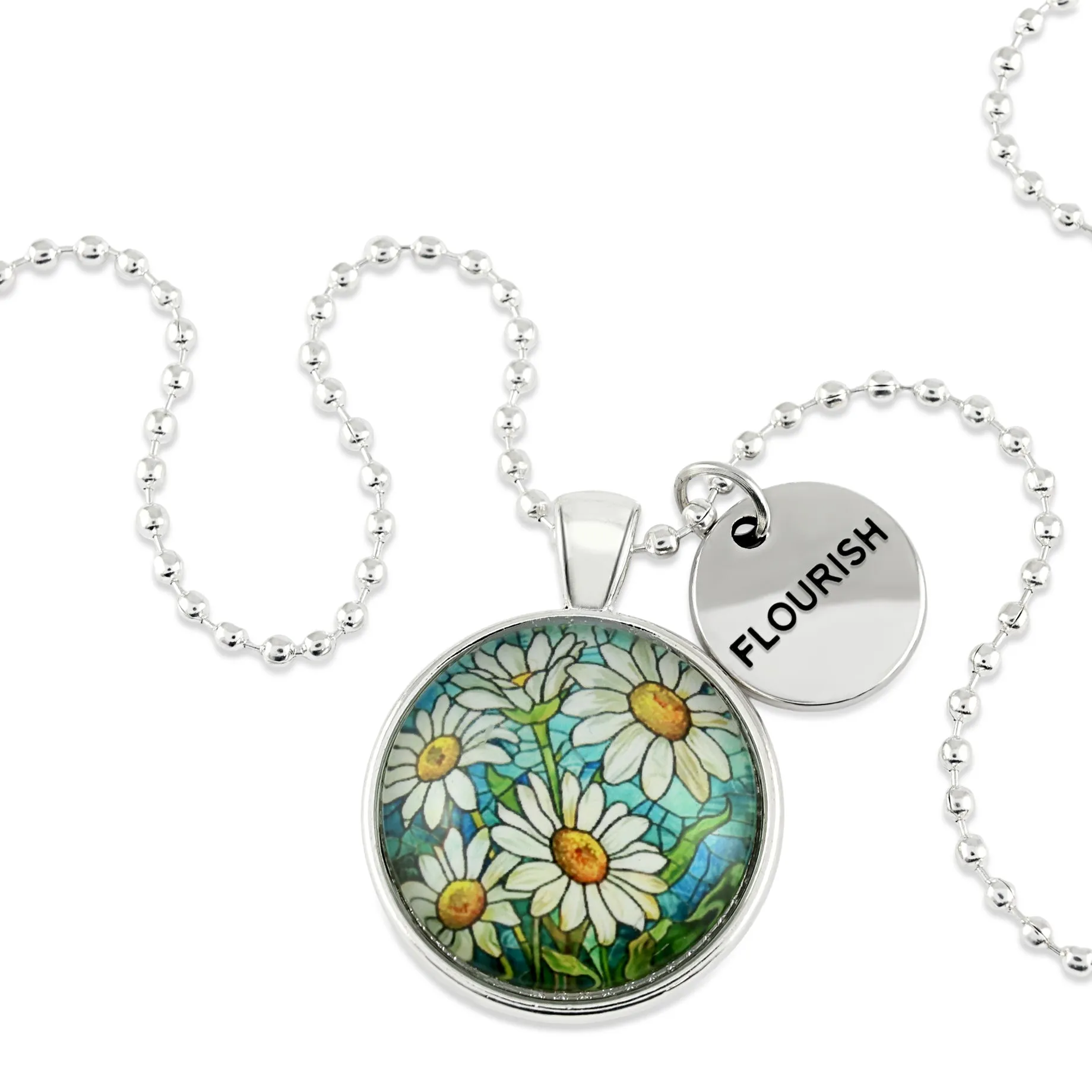 FLORAL WONDERS - Bright Silver 'FLOURISH' Necklace - Daisy Window (10455)