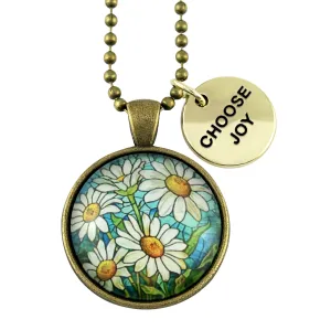 FLORAL WONDERS - Vintage Gold 'CHOOSE JOY' Necklace - Daisy Window (10842)