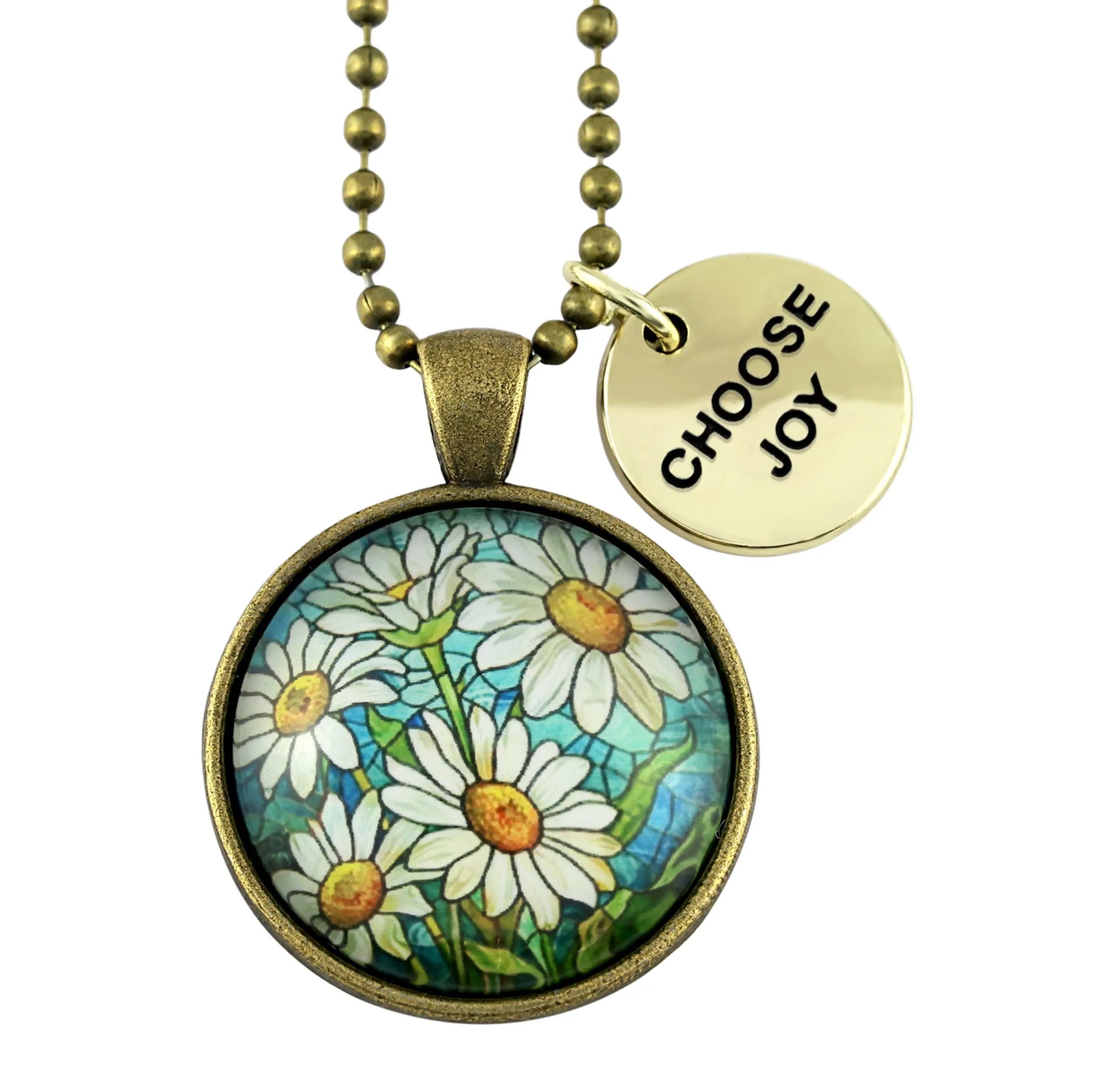 FLORAL WONDERS - Vintage Gold 'CHOOSE JOY' Necklace - Daisy Window (10842)