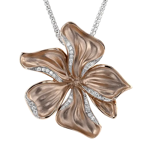 Flower Pendant Necklace in 18k Gold with Diamonds LP4865 WHITE 18K X ROSE