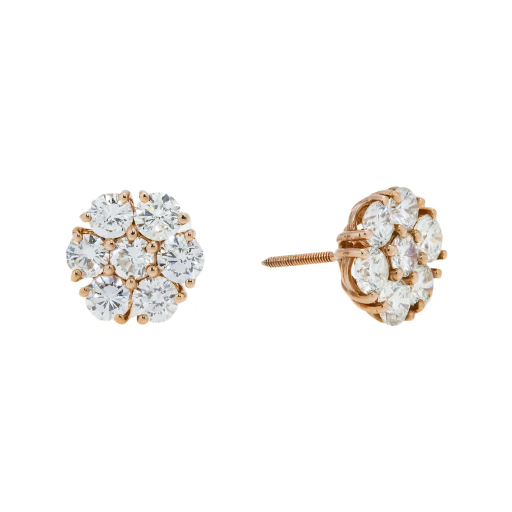 Foster 3 Carats Round Cut Flower Set Diamond Stud Earrings in 14K Rose Gold