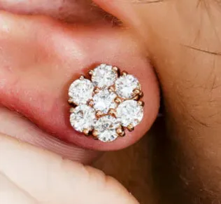 Foster 3 Carats Round Cut Flower Set Diamond Stud Earrings in 14K Rose Gold