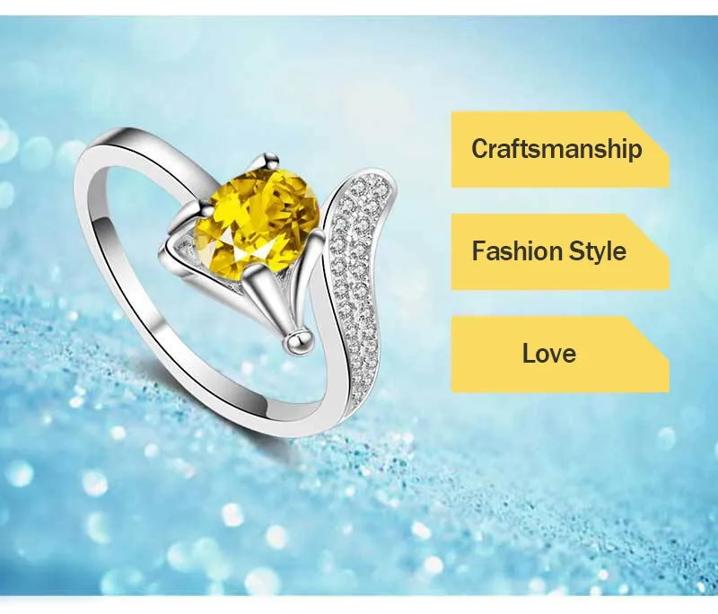 Fox Silver Ring With Yellow Cubic Zirconia