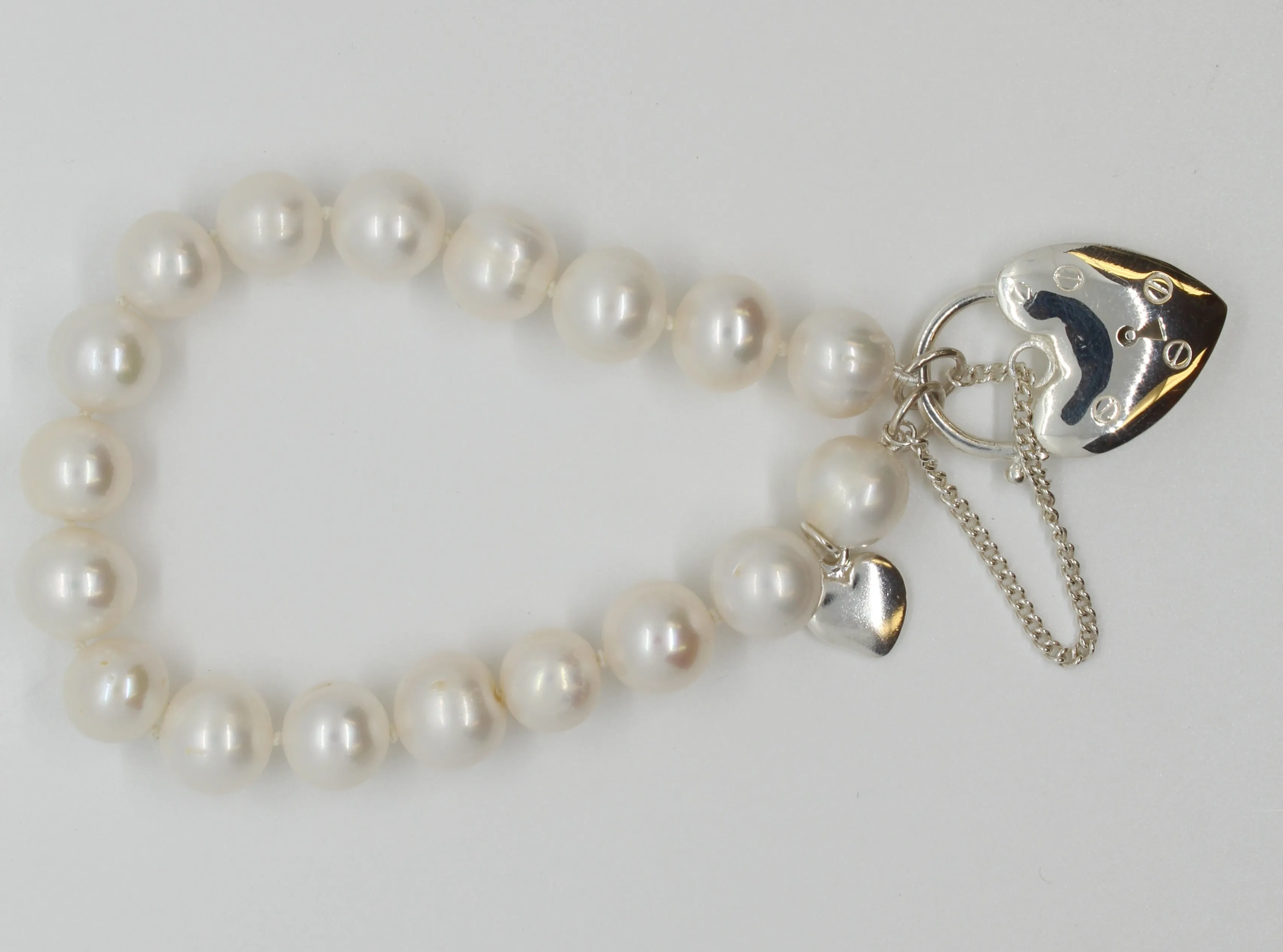 Freshwater White Round Baroque with Heart Locket Bracelet