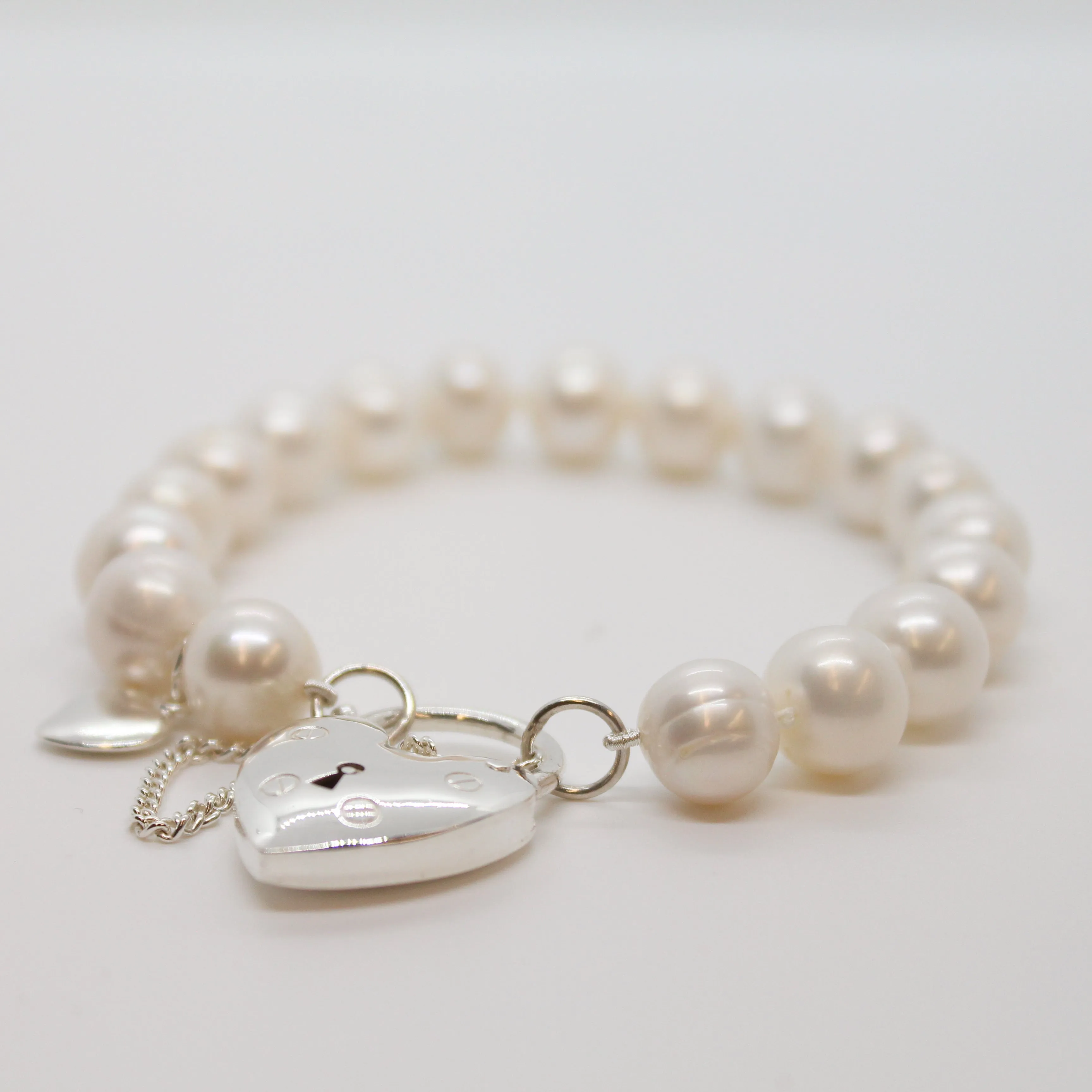 Freshwater White Round Baroque with Heart Locket Bracelet