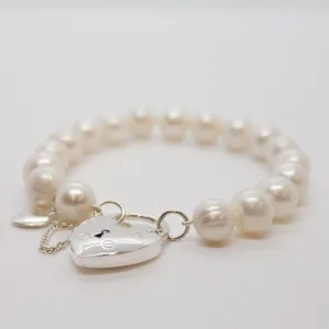 Freshwater White Round Baroque with Heart Locket Bracelet