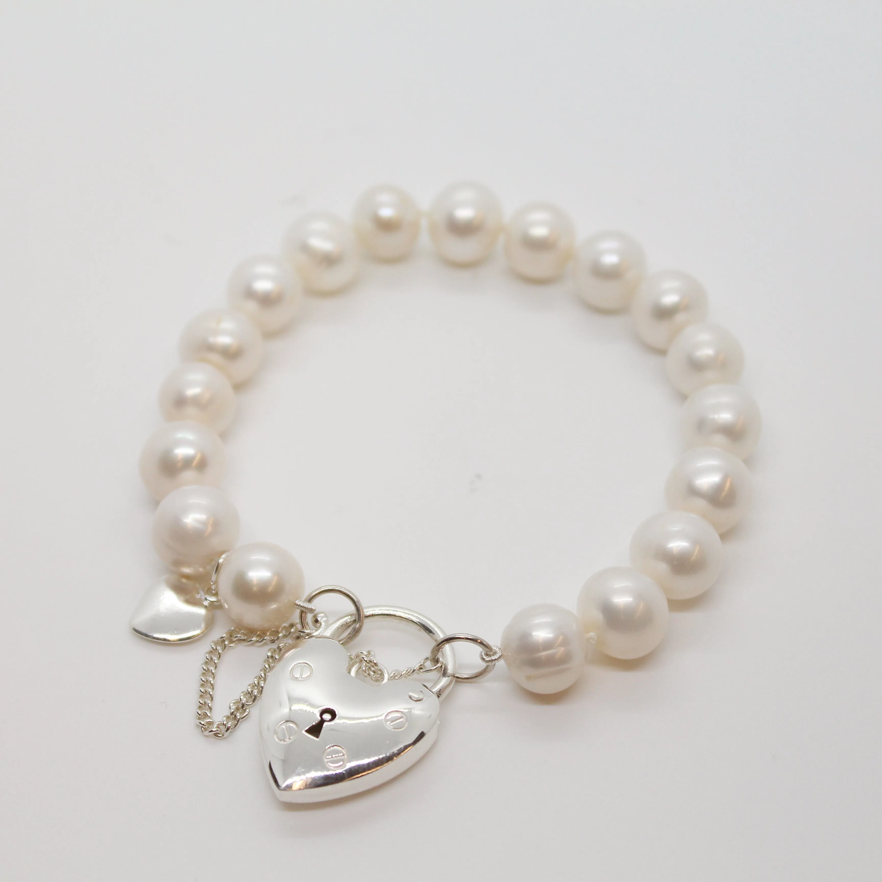 Freshwater White Round Baroque with Heart Locket Bracelet