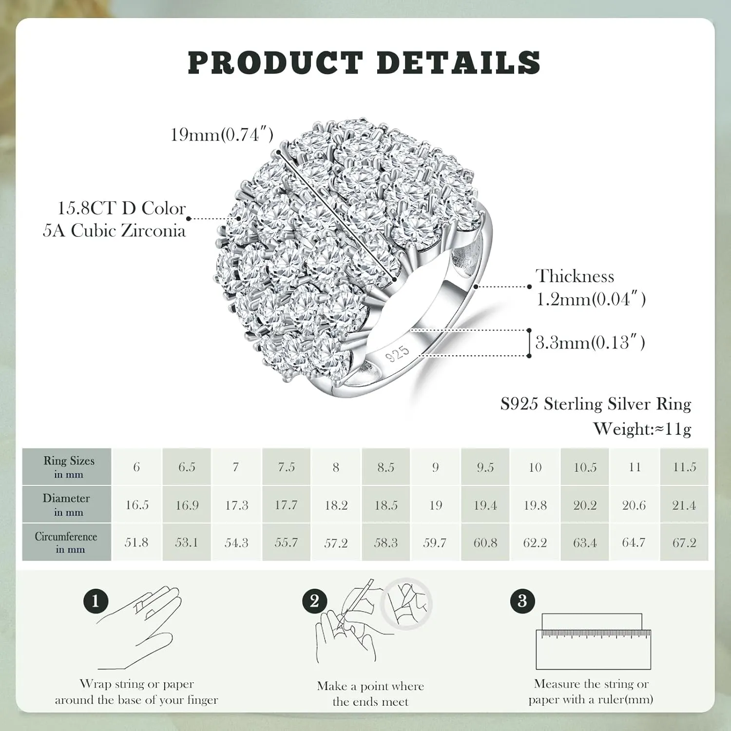 Full Gemstone Statement Ring 925 Sterling Silver Chunky Dome Rings for Women Men, Split Shank Moissanite Birthstone Signet Ring, Big Cocktail Rings, Size 6 to 10