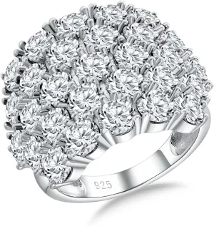Full Gemstone Statement Ring 925 Sterling Silver Chunky Dome Rings for Women Men, Split Shank Moissanite Birthstone Signet Ring, Big Cocktail Rings, Size 6 to 10