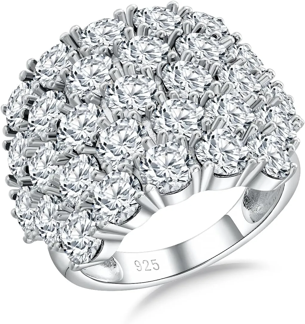 Full Gemstone Statement Ring 925 Sterling Silver Chunky Dome Rings for Women Men, Split Shank Moissanite Birthstone Signet Ring, Big Cocktail Rings, Size 6 to 10