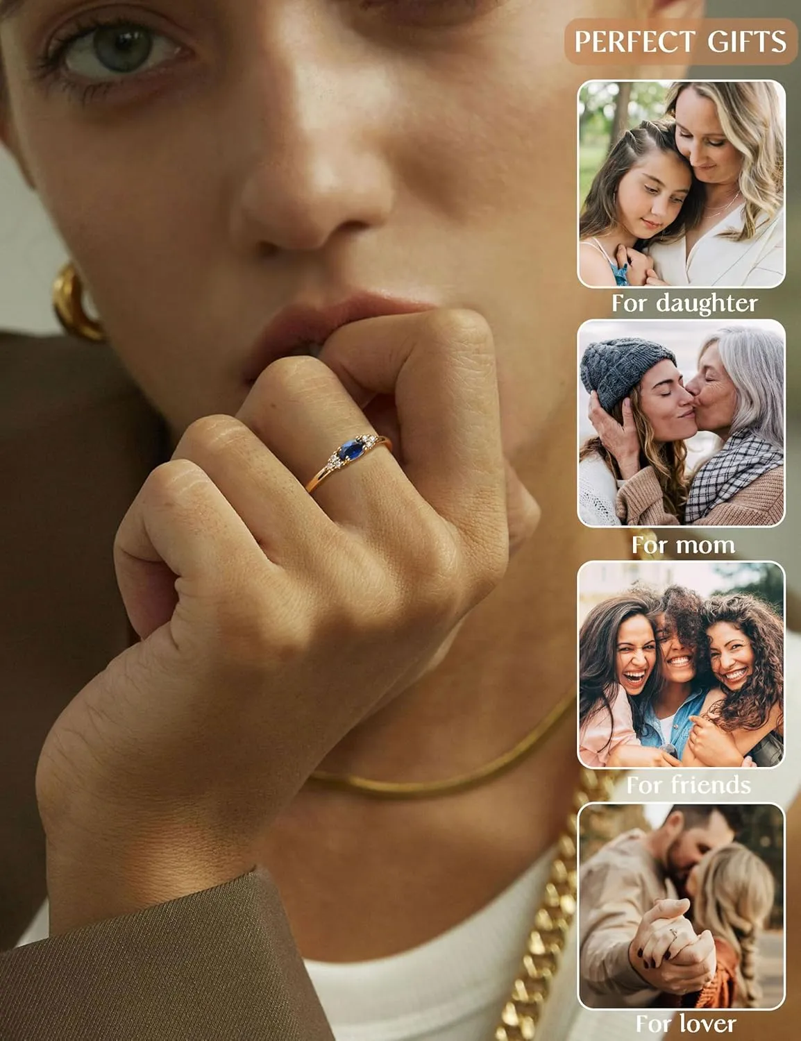 FUNEIA Gold Birthstone Rings for Women Non Tarnish Trendy Stackable Gold Rings that Don't Tarnish Dainty Emerald Green Gemstone Cubic Zirconia Wedding Engagement Ring for her Birthday Gifts Jewelry
