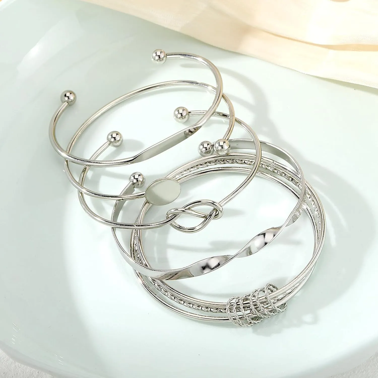 FUNOJOY Gold Bangle Bracelets Set for Women, Multi Layer Stackable Cuff Bracelets, Boho Open Adjustable Bangle Jewelry Gift for Her