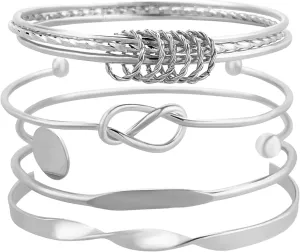 FUNOJOY Gold Bangle Bracelets Set for Women, Multi Layer Stackable Cuff Bracelets, Boho Open Adjustable Bangle Jewelry Gift for Her