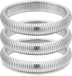Gold Bangles for Women Chunky Gold Bracelets 18K Gold Plated Stainless Steel Bangles Bracelets Flexible Stretch Bangle Chunky Jewelry for Women