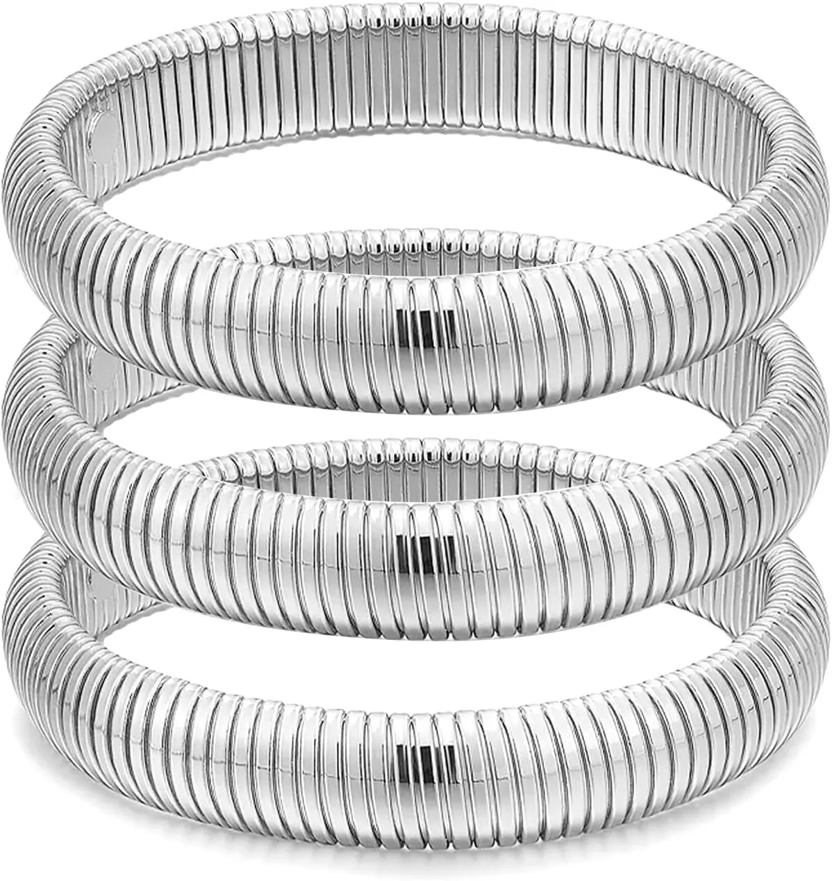 Gold Bangles for Women Chunky Gold Bracelets 18K Gold Plated Stainless Steel Bangles Bracelets Flexible Stretch Bangle Chunky Jewelry for Women