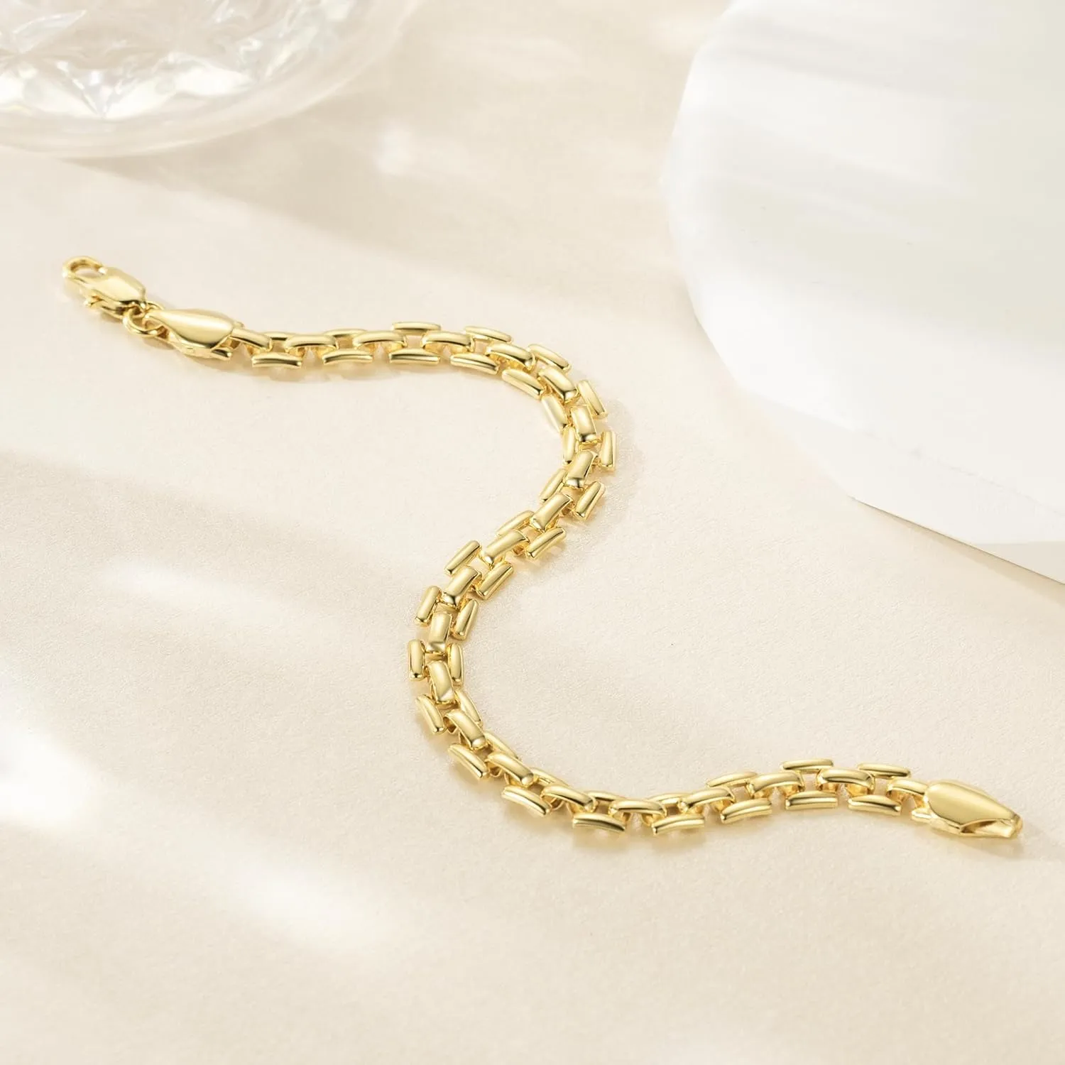 Gold Bracelet 14k Gold Bracelets for Women & Men Non Tarnish Watch Chain Design Womens Bracelets Jewelry Gifts 6.5-9 Inches