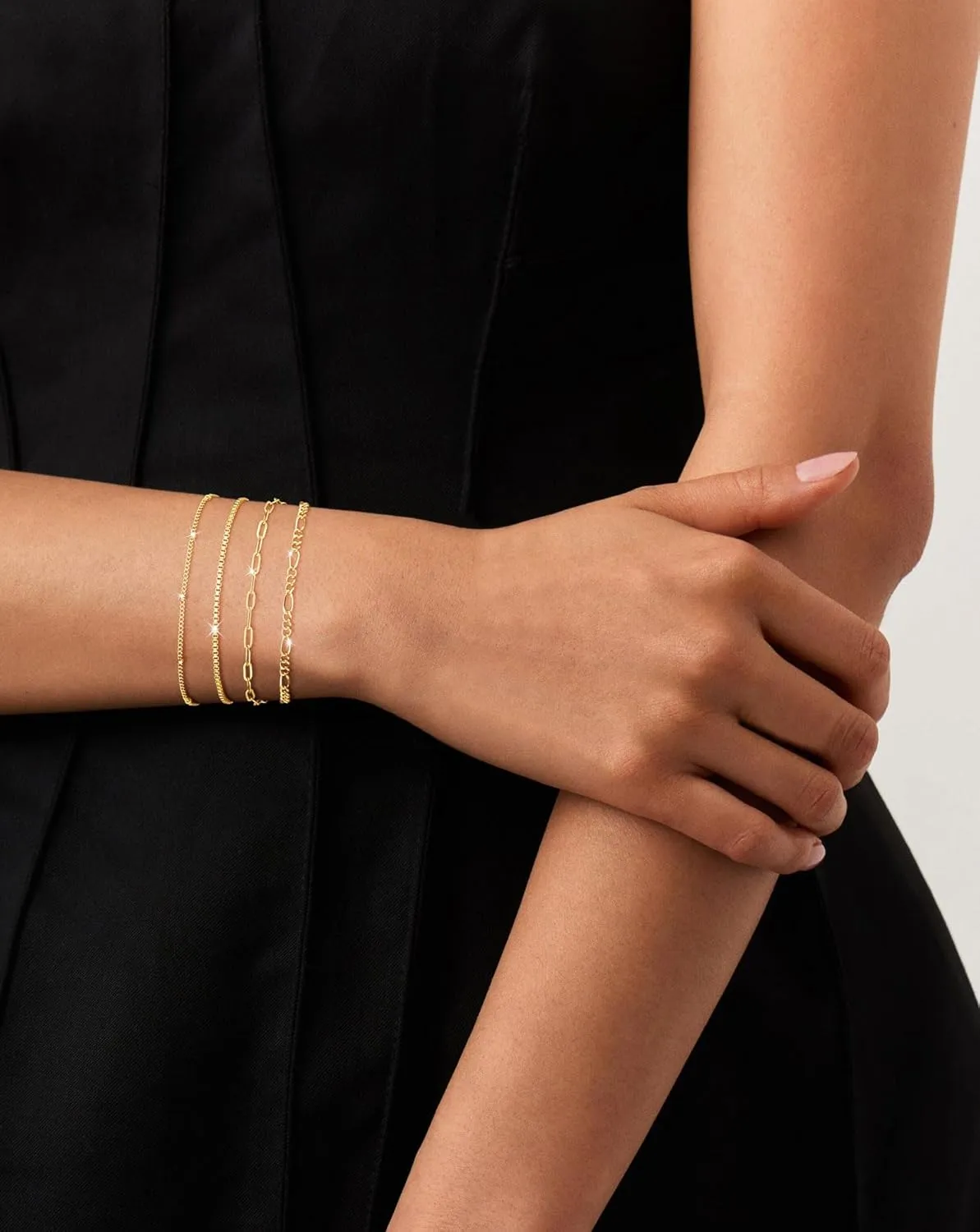 Gold Bracelets for Women Waterproof, 14K Real Gold Jewelry Trendy Thin Dainty Stackable Bracelet Pack Fashion Accessories Gifts for Womens Dainty Bracelets Silver Jewelry Gifts for Women Christmas