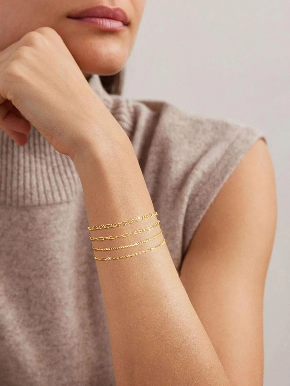 Gold Bracelets for Women Waterproof, 14K Real Gold Jewelry Trendy Thin Dainty Stackable Bracelet Pack Fashion Accessories Gifts for Womens Dainty Bracelets Silver Jewelry Gifts for Women Christmas