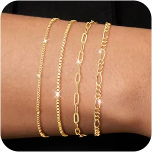 Gold Bracelets for Women Waterproof, 14K Real Gold Jewelry Trendy Thin Dainty Stackable Bracelet Pack Fashion Accessories Gifts for Womens Dainty Bracelets Silver Jewelry Gifts for Women Christmas