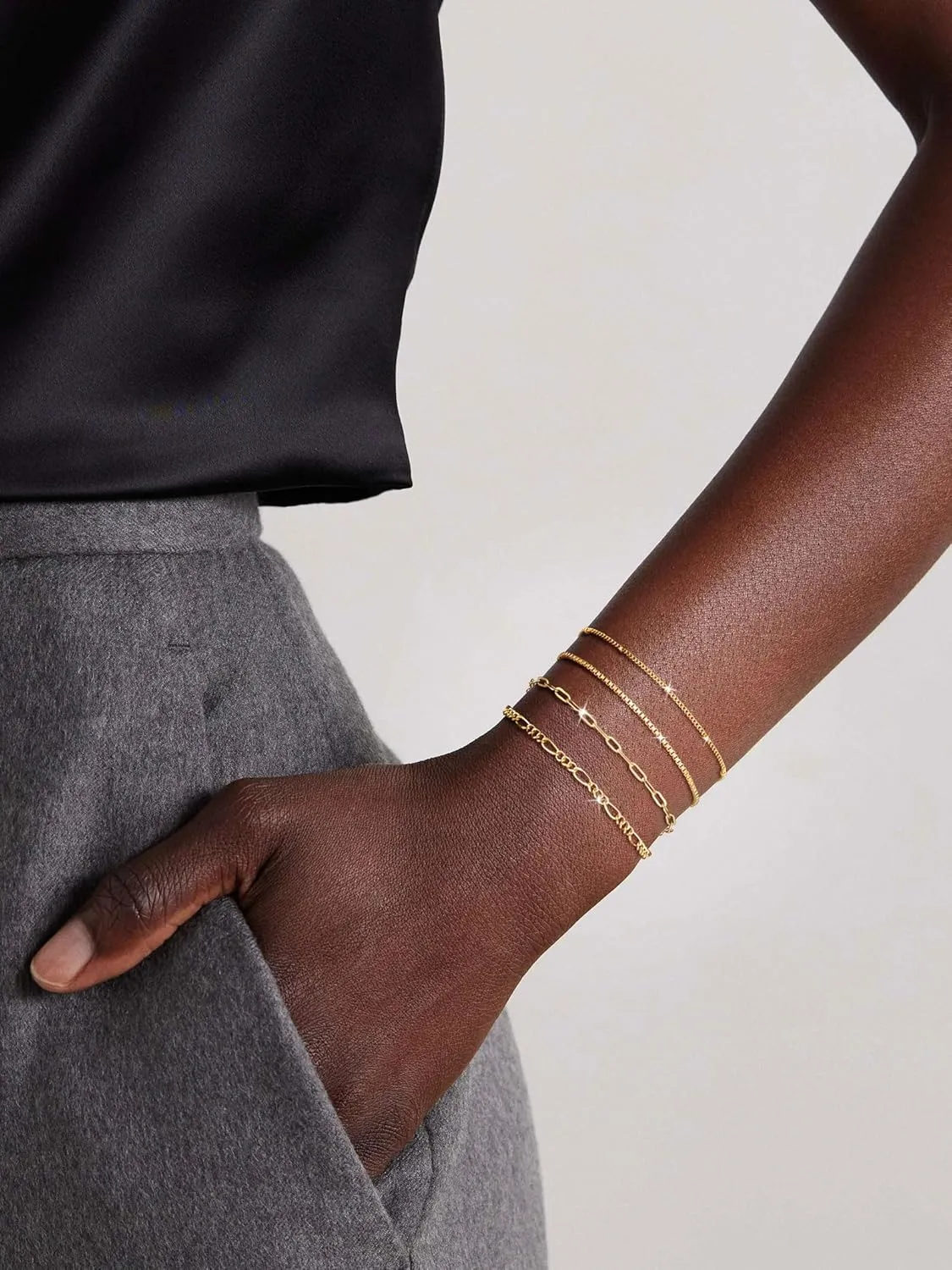 Gold Bracelets for Women Waterproof, 14K Real Gold Jewelry Trendy Thin Dainty Stackable Bracelet Pack Fashion Accessories Gifts for Womens Dainty Bracelets Silver Jewelry Gifts for Women Christmas