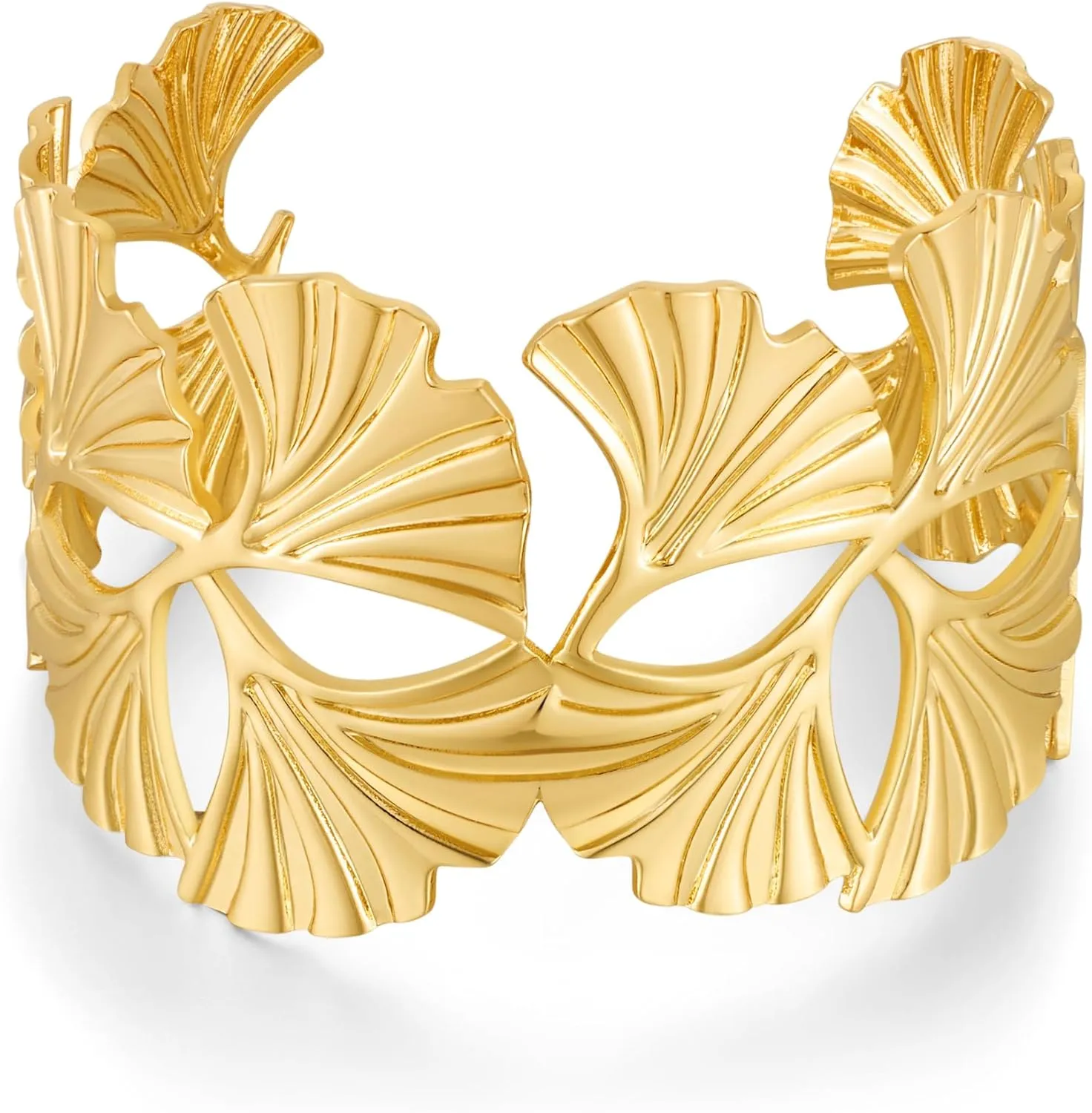 Gold Chunky Cuff Bangle Bracelet For Women Ginkgo Leaf Statement Vintage Bracelets Open Trendy Boho Wide Wrist Cuff Bangles Adjustable Jewelry For Party Summer