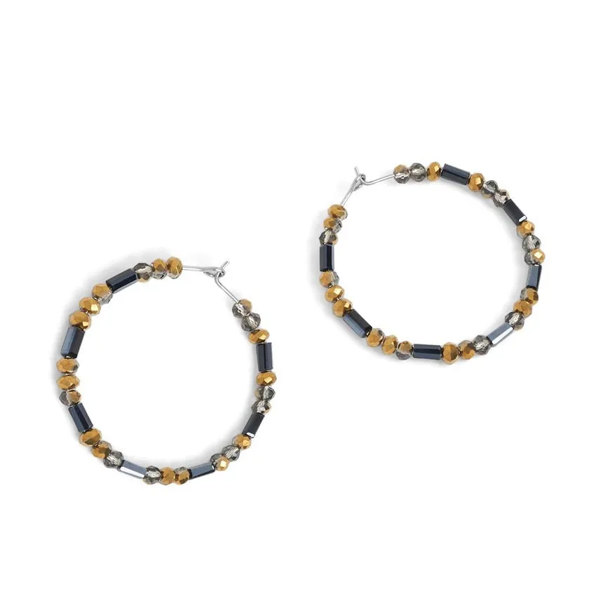 Gold Facet Beaded Hoop Earrings