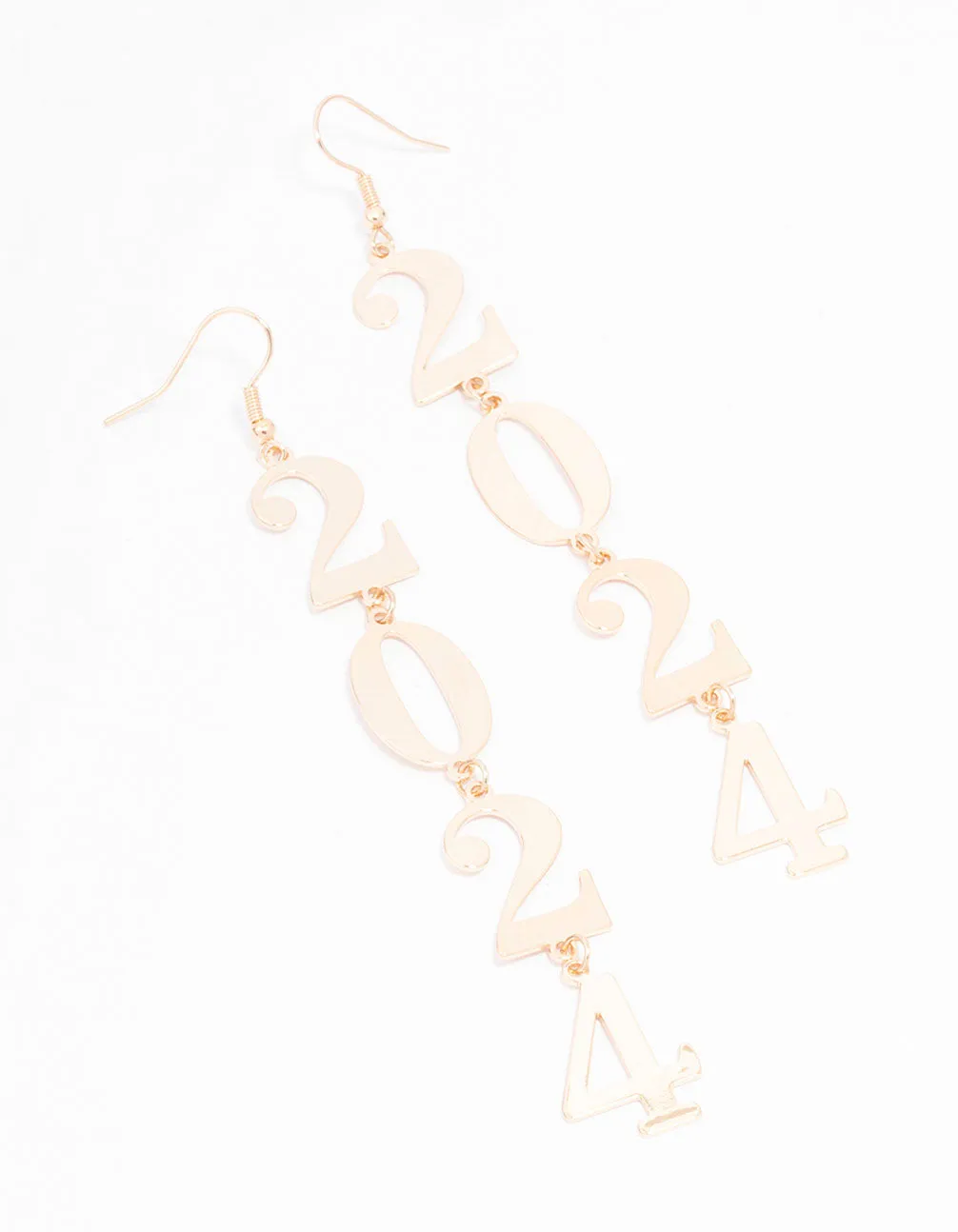 Gold Metallic 2024 New Year Drop Earrings