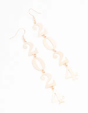 Gold Metallic 2024 New Year Drop Earrings