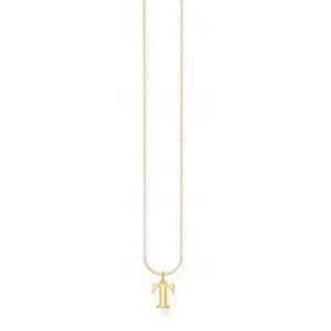 Gold Plated Letter T Necklace KE2029-413-39-L45V