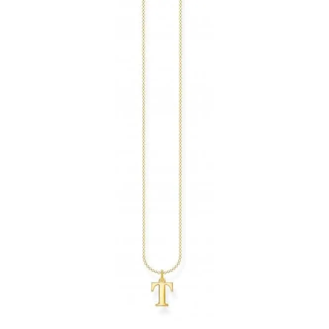 Gold Plated Letter T Necklace KE2029-413-39-L45V
