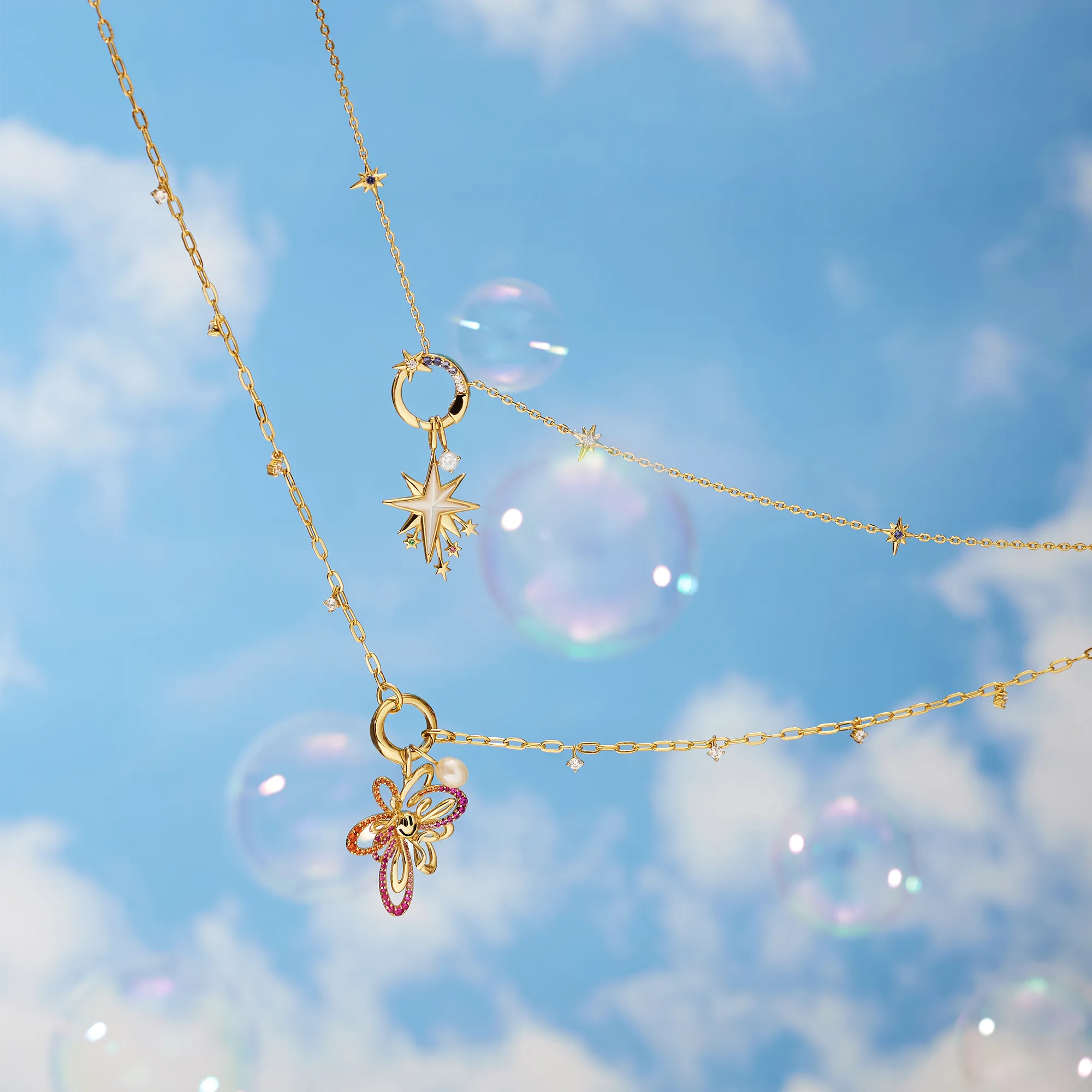 Gold Star Chain Charm Connector Necklace