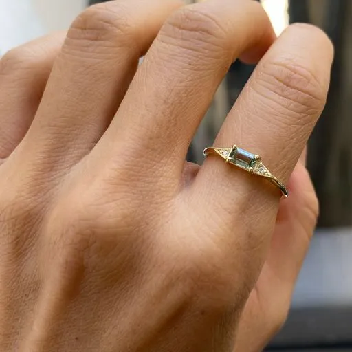 Green Sapphire Emerald Cut Deco Ring