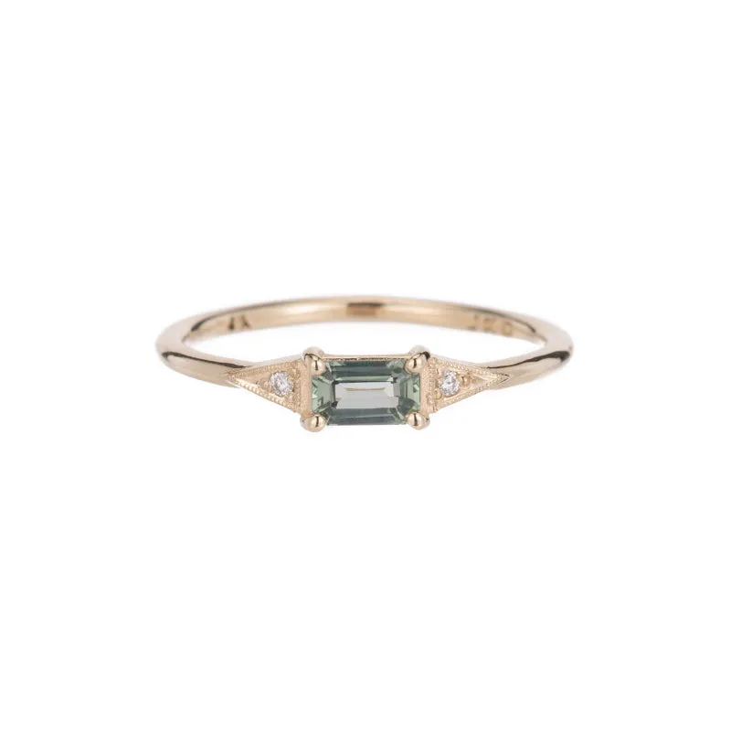 Green Sapphire Emerald Cut Deco Ring