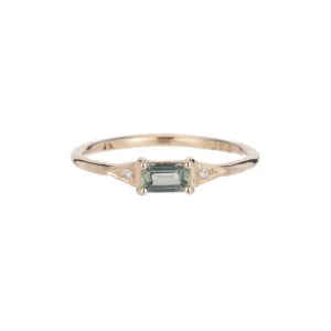 Green Sapphire Emerald Cut Deco Ring