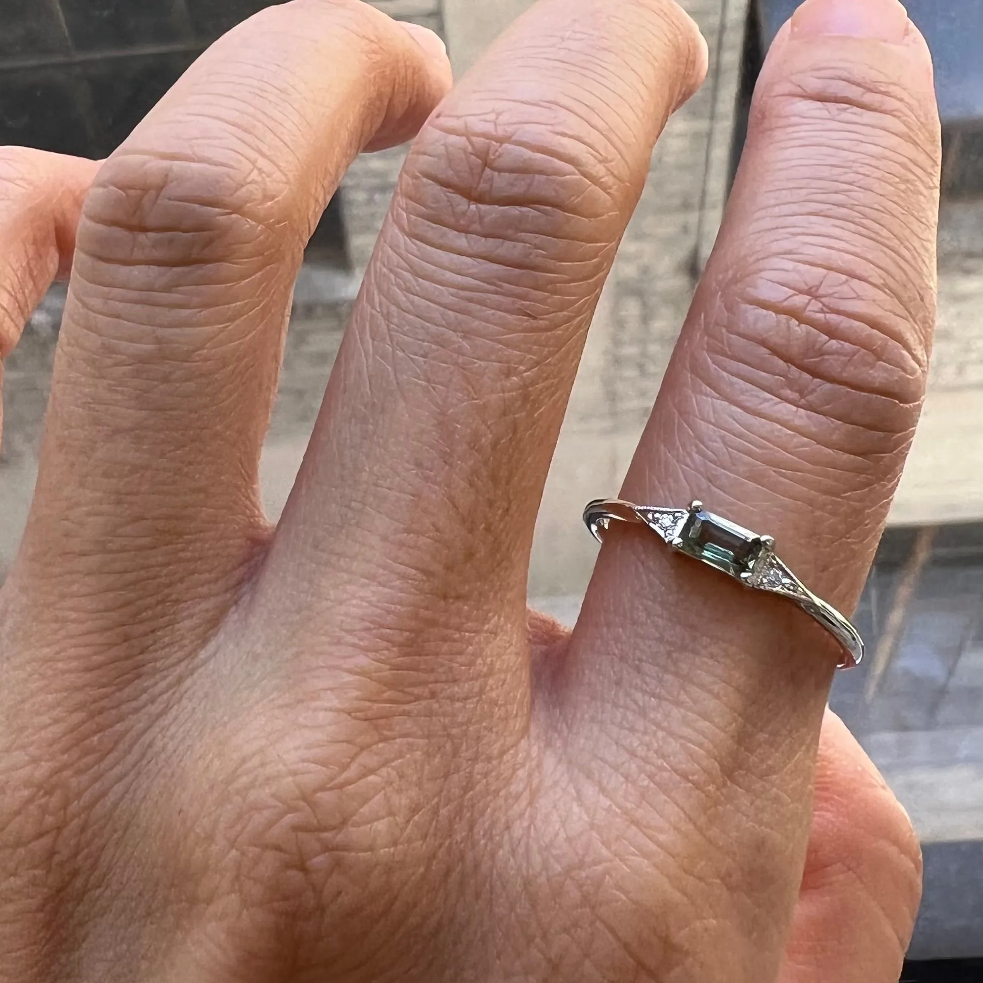 Green Sapphire Emerald Cut Deco Ring