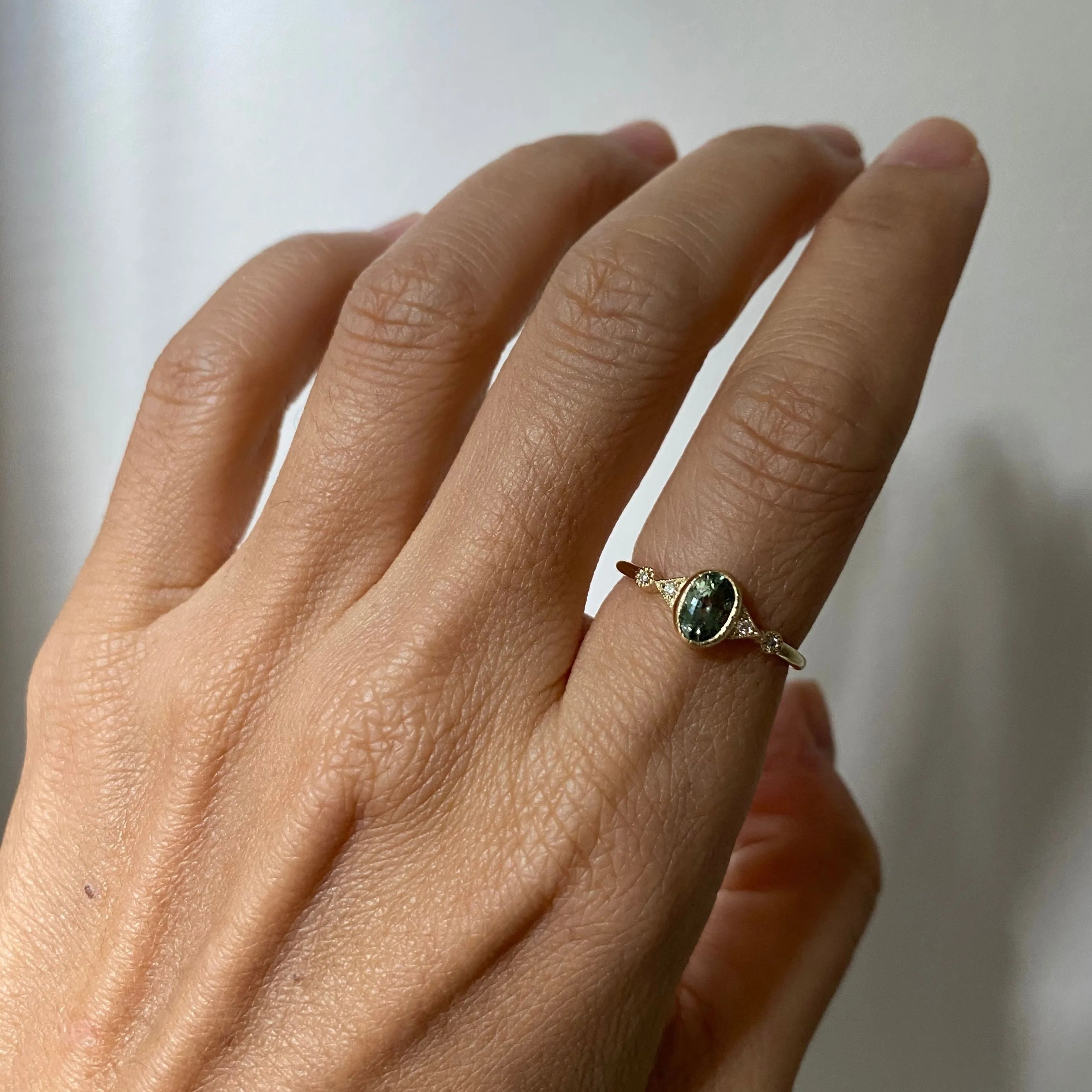 Green Sapphire Oval Duo Deco Ring