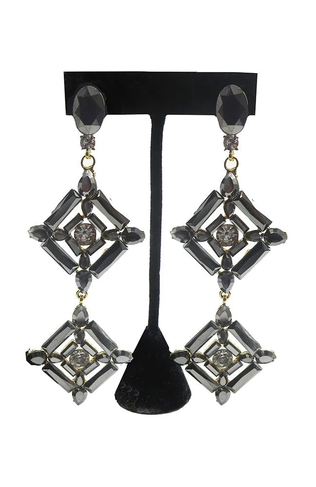 Grey Stone Gold Dangle Earring