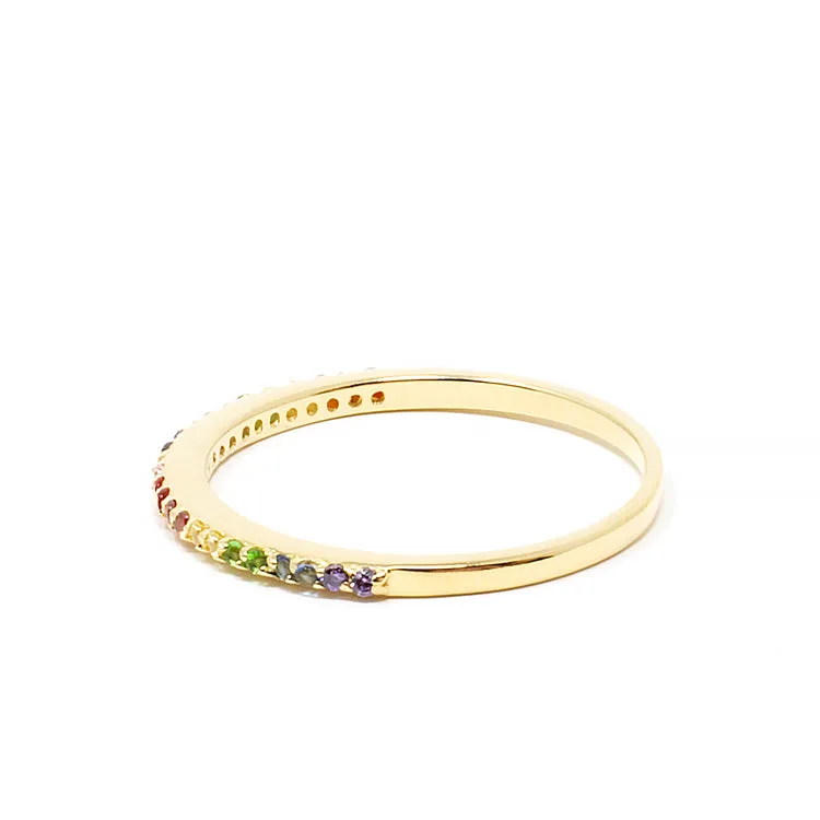 Half Eternity Pave Rainbow Band Ring - Gold