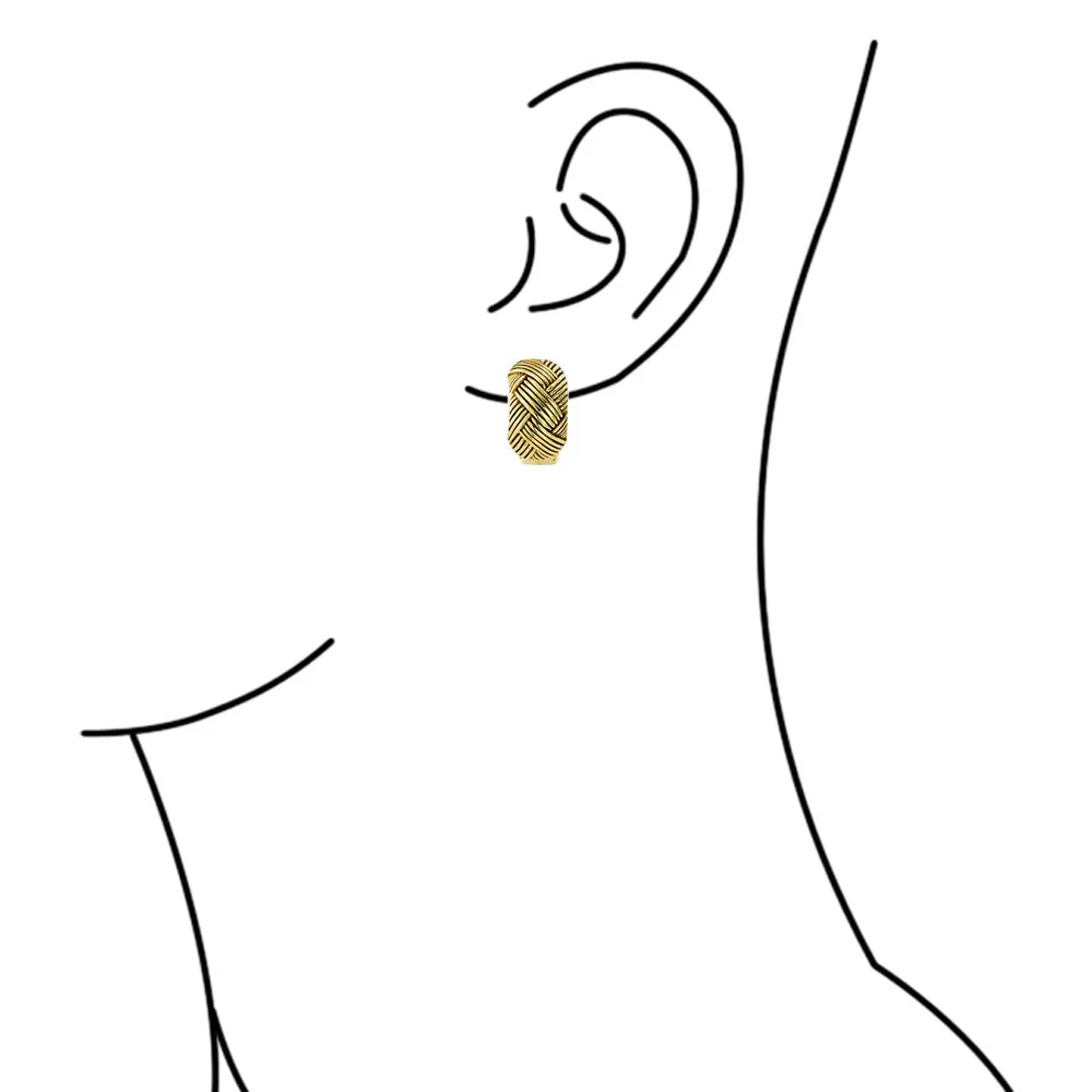 Half Hoop Woven Dome Basket Weave Clip-On Earrings Gold Plated for Non-Pierced