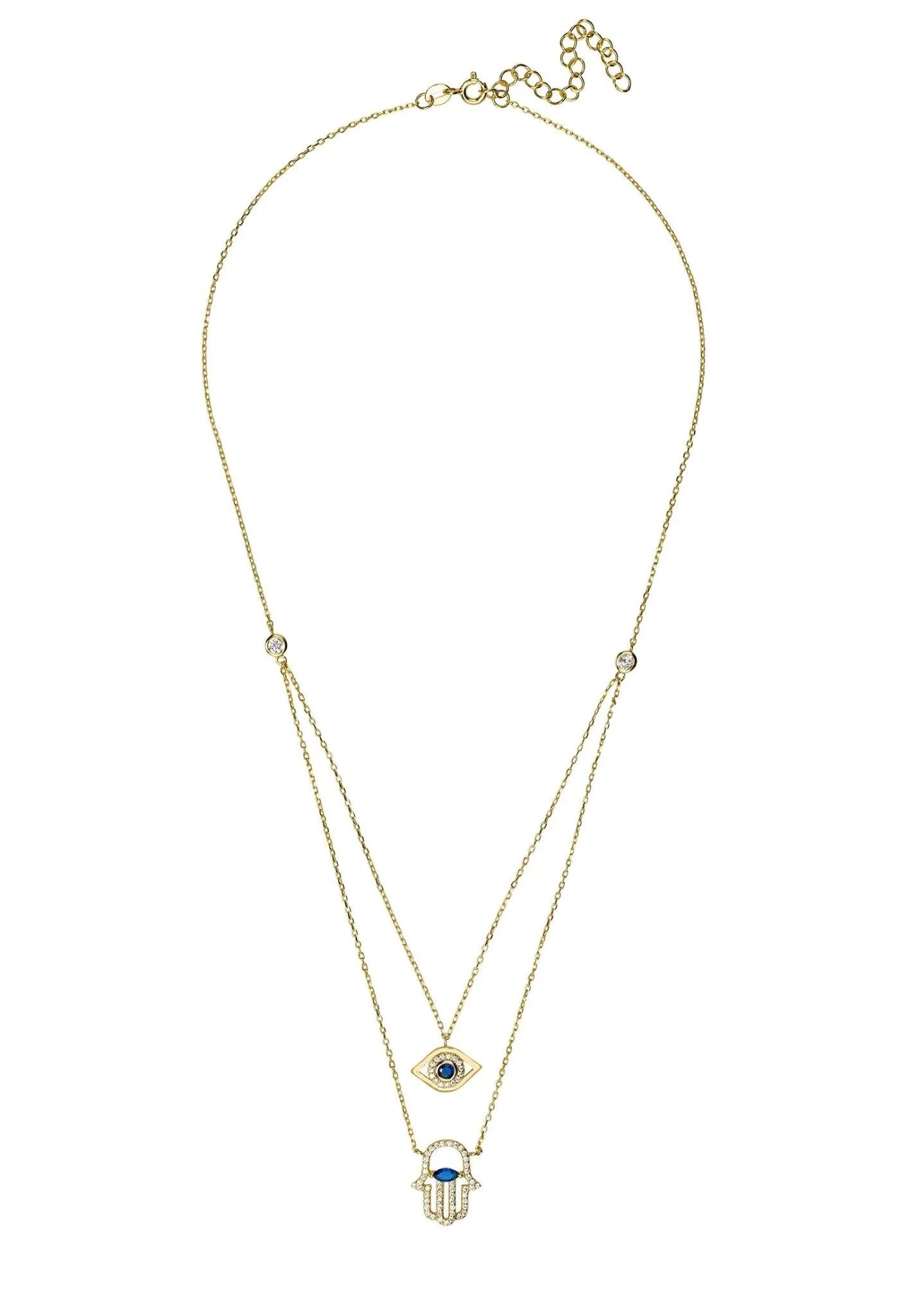Hamsa Hand and Evil Eye Layered Necklace Dipped in Gold