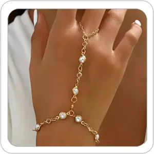 Hand Chain Rings Bracelets for Women Dainty Gold Finger Bracelet Ring Hand Chain Bracelets Butterfly Heart Pearl Hand Jewelry Ring Bracelet for Women Summer Trendy Stuff