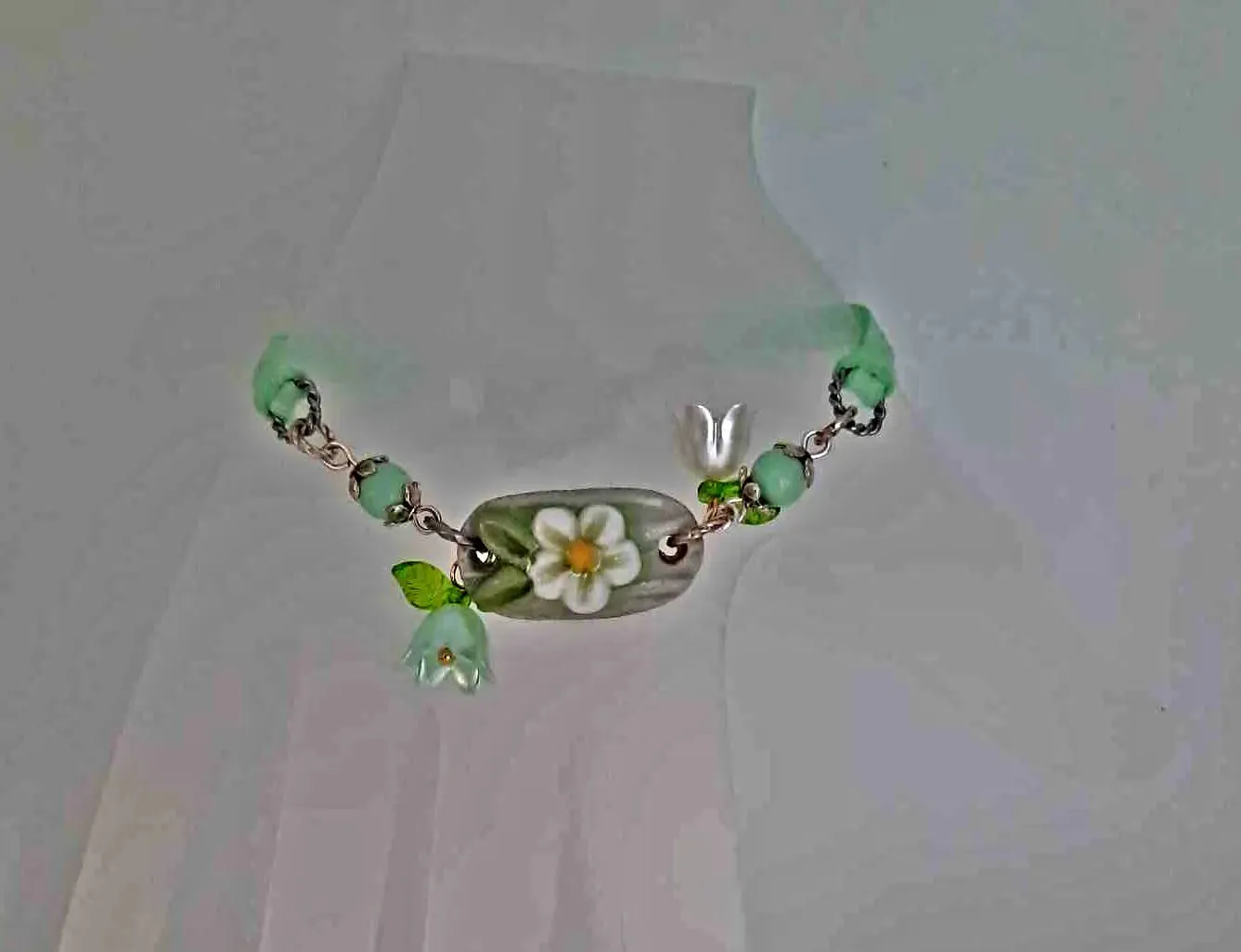 Handcrafted 2 layer faux suede ceramic flower bracelet