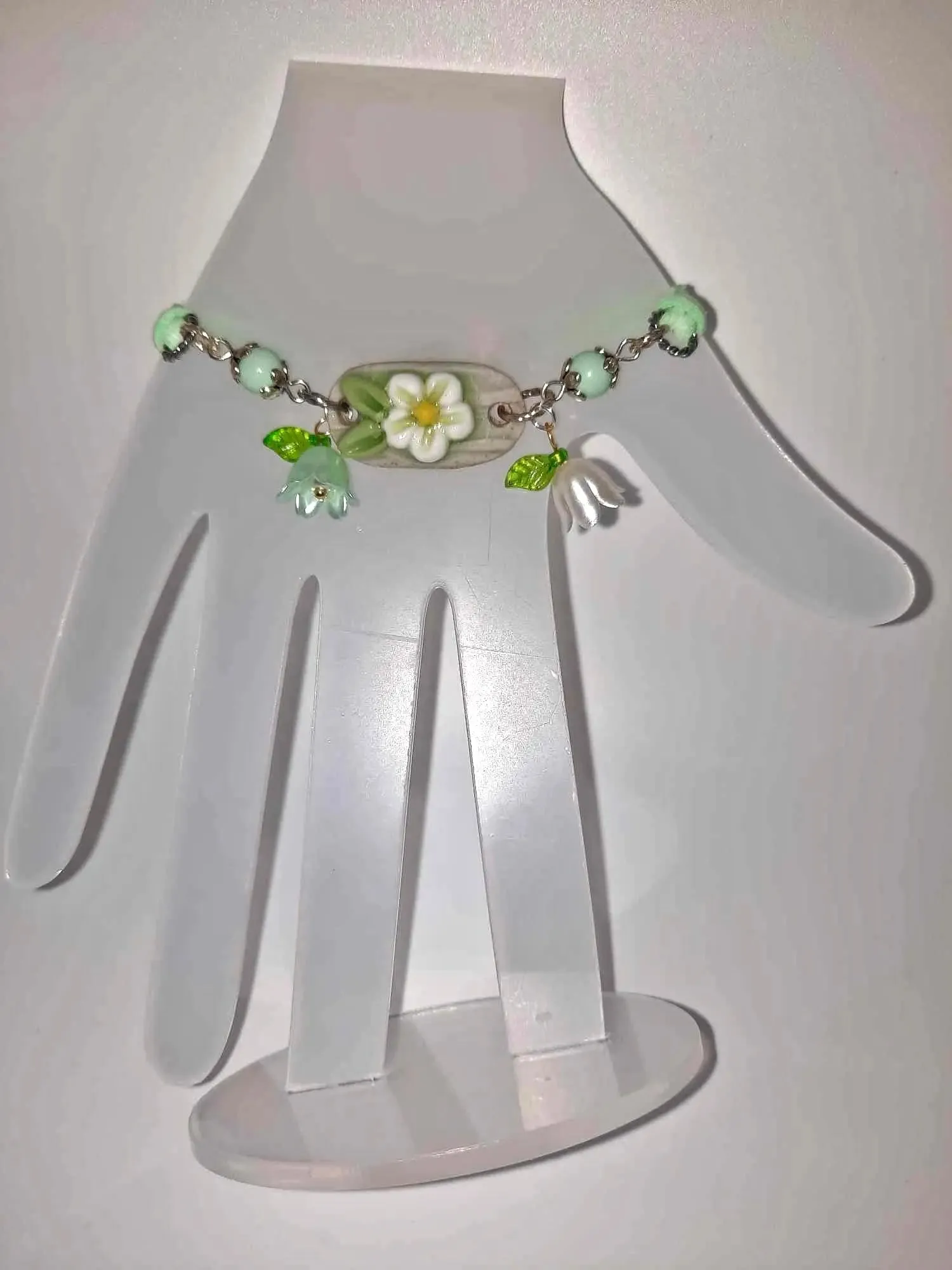 Handcrafted 2 layer faux suede ceramic flower bracelet