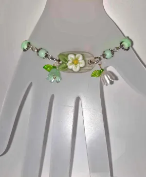 Handcrafted 2 layer faux suede ceramic flower bracelet